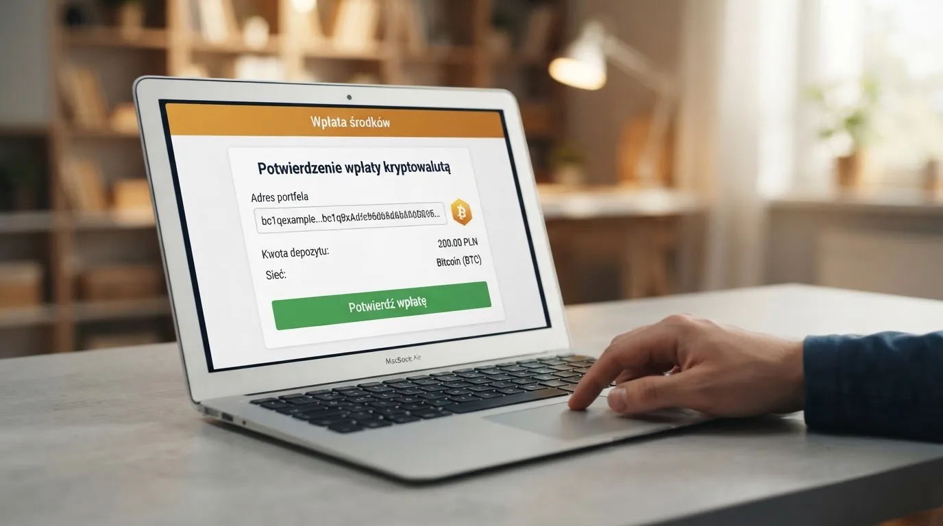 Zbliżenie na formularz wpłaty w kasynie online z polem na adres portfela kryptowalutowego BNB Smart Chain.
